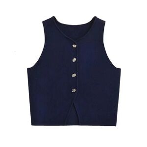 Zara Navy Blue Sleeveless Knit Button-Up Vest. BRAND NEW W TAGS. Large